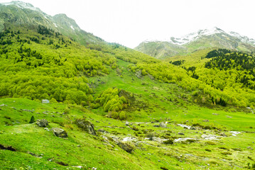 Naklejka premium Crossing the Pyrenees through the Portalet pass at the beginning of November
