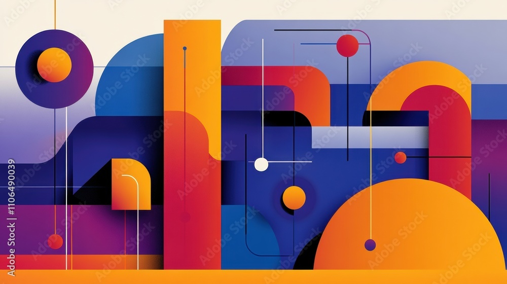 Poster abstract geometric shapes in vibrant colors create a dynamic visual composition, ai