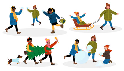 Winter fun with friends in a snowy neighborhood enjoying activities and making memories