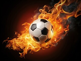 Fototapeta premium A Fiery Soccer Ball Surrounded by Luscious Flames and Copy Space for Creative Use in Sports Themes and Designs