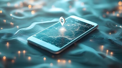 A cell phone with a map on the screen and a small dot on the map
