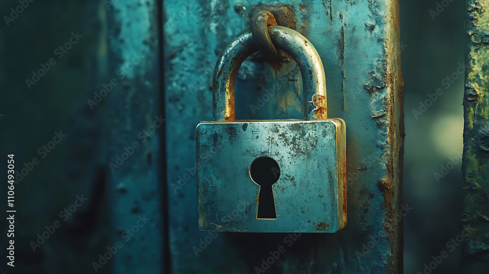 Poster A digital padlock symbolizing cybersecurity and the protection of sensitive data in a technological context, emphasizing the importance of secure information storage and safety measures