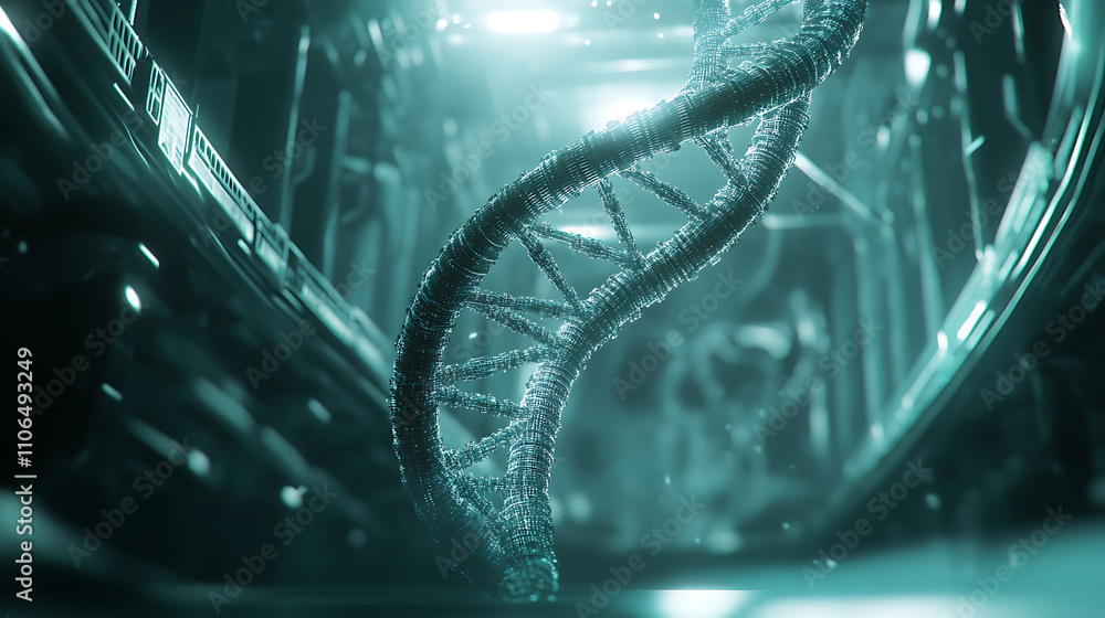 Aufkleber 3D illustration of a DNA helix representing advanced technology in genetic engineering, set against a futuristic background