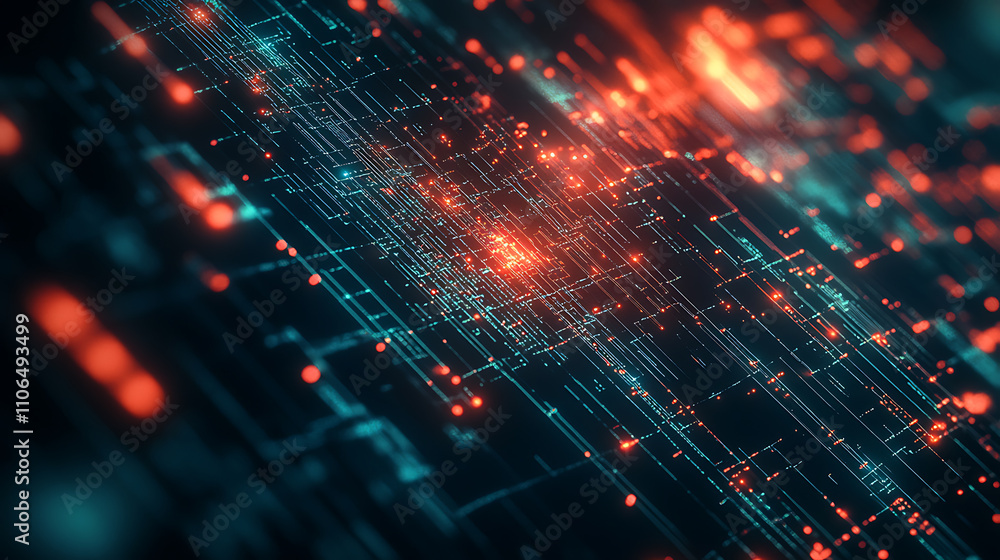 Fototapete An abstract depiction of artificial intelligence is presented against a technological web background, illustrating the virtual concept