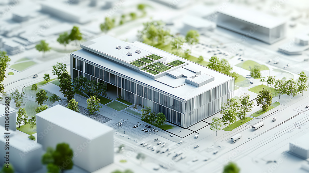 Fototapete 3d creation of a sustainable building architecture model with plans, energy efficiency tables and ot