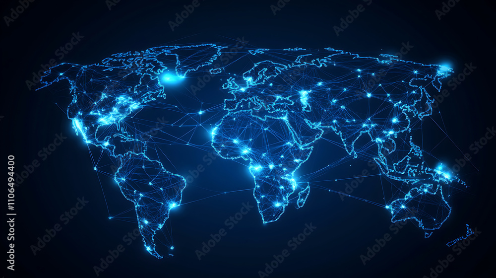 Poster Abstract concept of a global business network Visualizing connections and partnerships across the world with dynamic lines and nodes