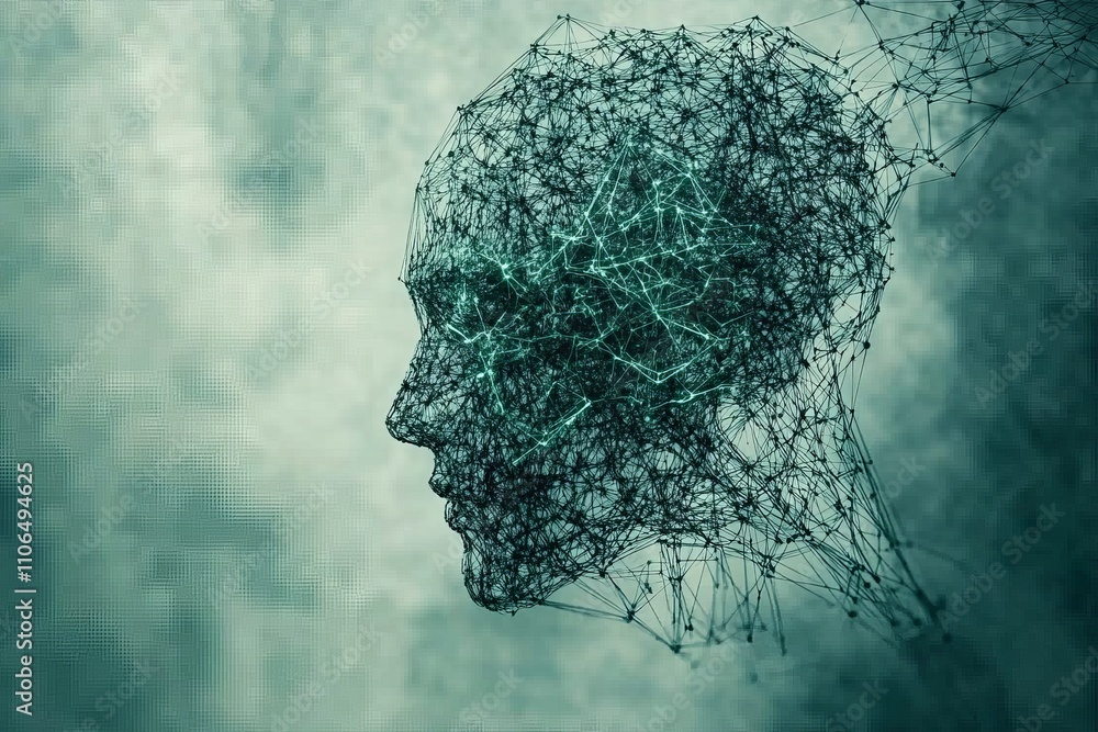 Aufkleber intricate wireframe head illustration representing artificial intelligence and human thought in abst