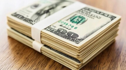 Stacks of cash representing wealth and finance business office high-detail image indoor close-up financial prosperity