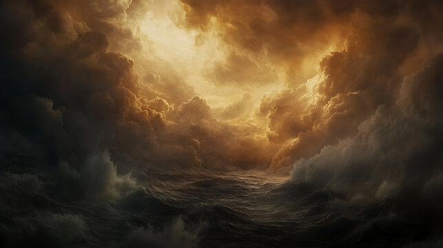 Atmospheric horror scene with ominous clouds over a turbulent sea Evoking a sense of mystery and foreboding