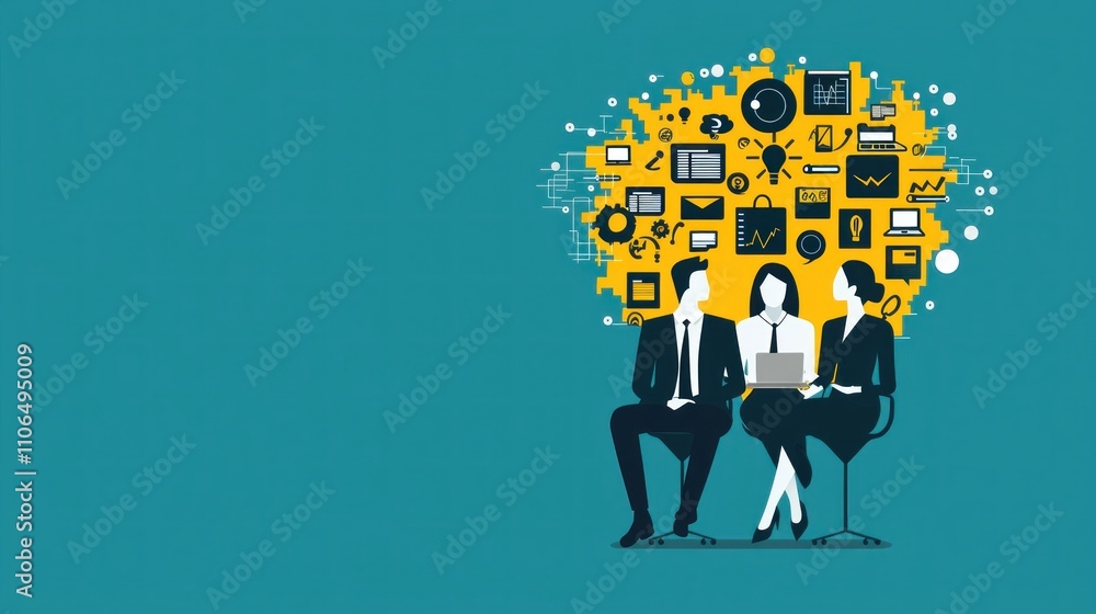 Poster collaborative business meeting office setting digital workspace professional environment interactive