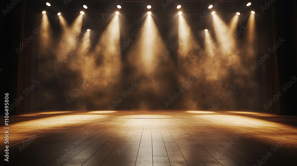 Aufkleber Empty stage of a theater Illuminated by spotlights before a performance Setting the scene for an evening of entertainment and artistic expression