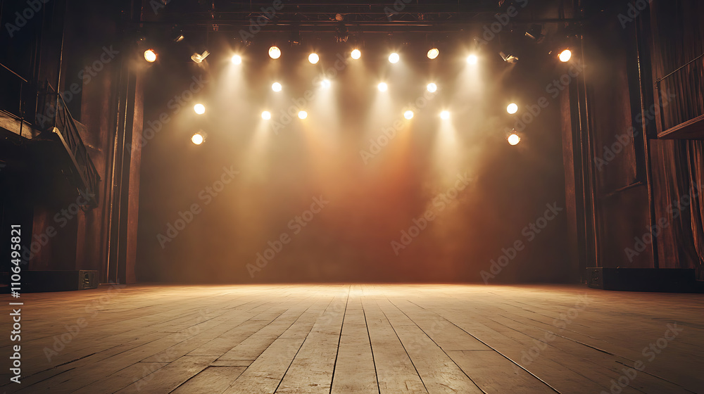 Aufkleber empty stage of a theater illuminated by spotlights before a performance setting the scene for an eve