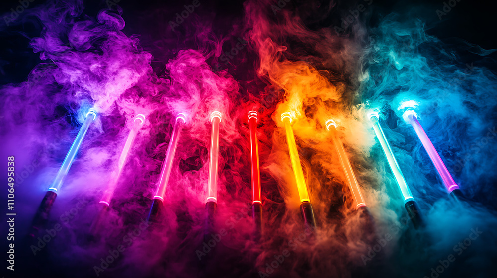 Aufkleber neon smoke clubs in multicolored hues creating an abstract and psychedelic visual effect for creativ
