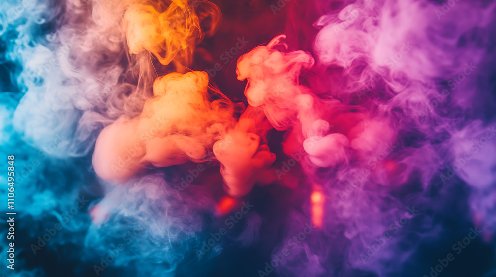 Poster neon smoke clubs in multicolored hues creating an abstract and psychedelic visual effect for creativ