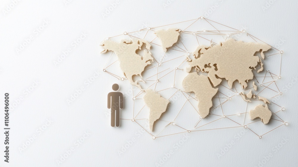 Poster global connectivity human interaction with world map modern office visual representation minimalisti