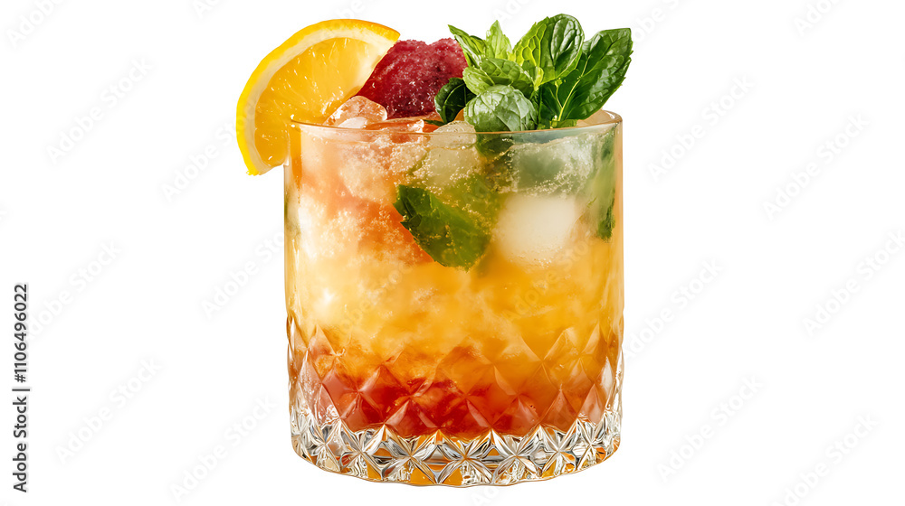 Poster refreshing caipirinha or mojito cocktail perfectly isolated on a white background showcasing the vib