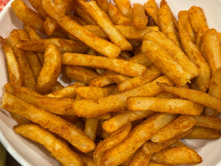 Closeup Of Seasoned Fries Prepared At Home