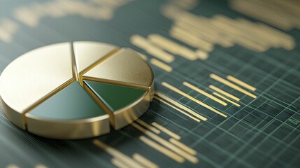 Economic risk indicators debt levels pie chart, elegant professional style, green and gold colors, top view focus, with abstract data visual background.