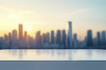 Fototapeta premium Economic risk indicators interest rates contemporary chic glass podium, front view focus, with dynamic city skyline silhouette background for Economic risk indicators interest rates product displays.