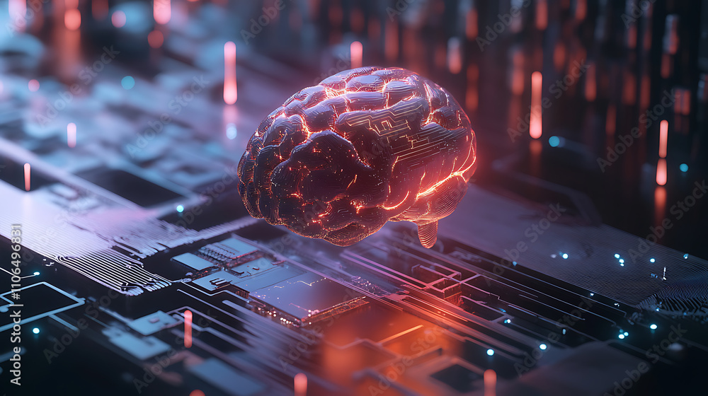 Fototapete The concept of artificial intelligence and machine learning in business internet technology is encapsulated in this representation
