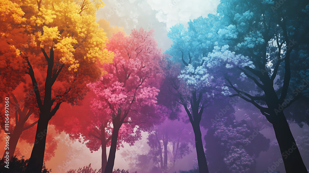 Poster a canvas painting of trees in different colors
