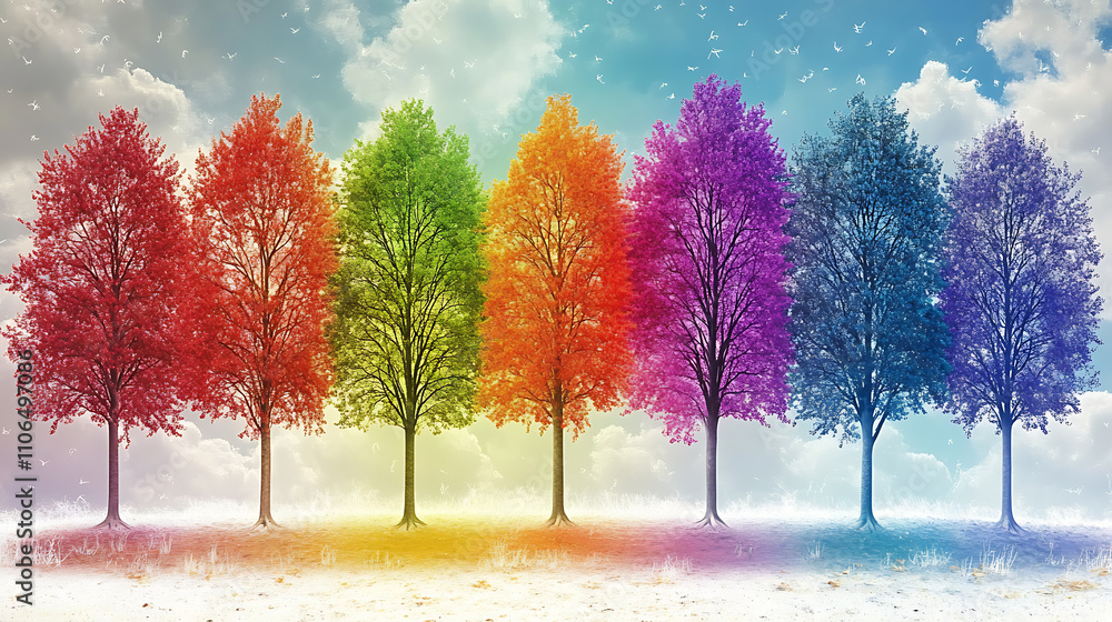 Poster A canvas painting of trees in different colors
