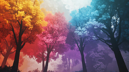 A canvas painting of trees in different colors