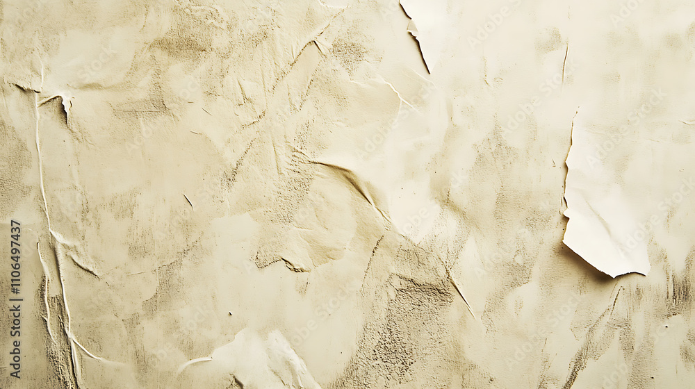 Poster paper wallpaper on the walls of beige house with a scratch pattern