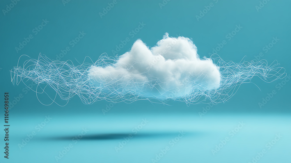 Fototapete Cloud computing with data lines on blue background