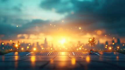 Fototapeta premium Engineers conducting solar panel array testing on rooftop in urban environment at sunset capturing renewable energy progress and innovation