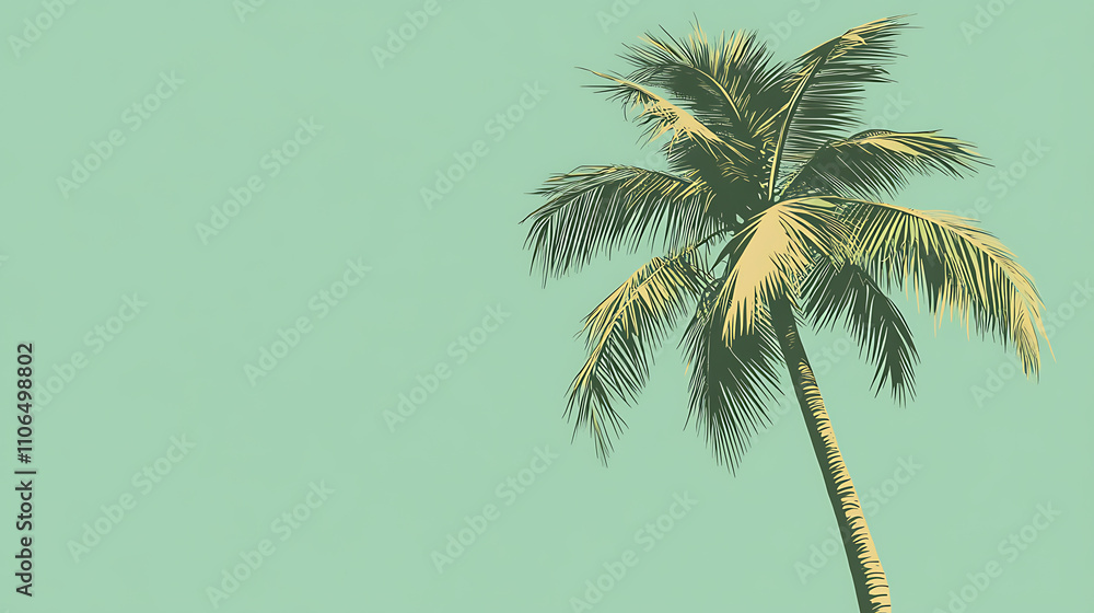 Aufkleber tropical backdrop with a palm tree in color