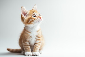 Obraz premium Adorable orange tabby kitten looking up 