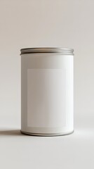 Food tin can mockup with blank white label isolated. canned food. Ultra realistic. Photorealistic hypermaximalist advertising photography hyper realistic fine detail