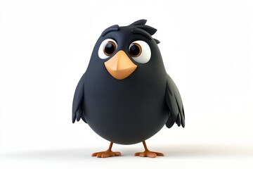 Obraz premium A cartoon bird with a black body and orange feet. The bird is looking at the camera with a curious expression