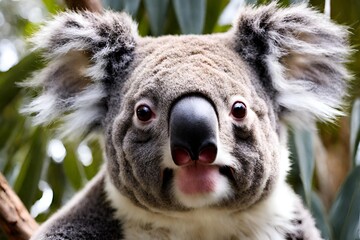 Obraz premium A cute koala resting peacefully on a eucalyptus tree