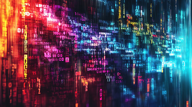 Abstract digital artwork of a glitch error screen with colorful hexadecimal code overlay