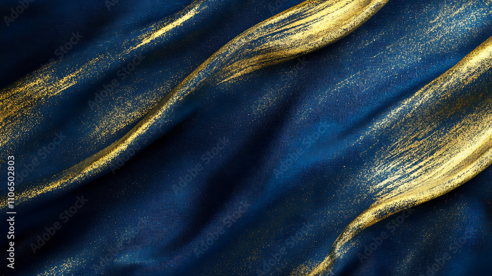 Poster dark blue gold waves decoration fabric , a normal simple grainy noise grungy empty space or spray te