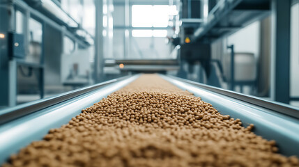Shrimp on a conveyor belt, seafood freezing process