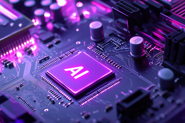 Artificial Intelligence Computer Chip Semiconductor, Purple AI Machine Learning Hardware Concept	