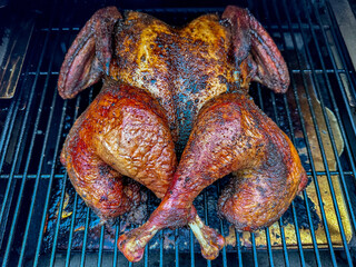Large Spatchcocked Turkey Cooked On A Grill Rack