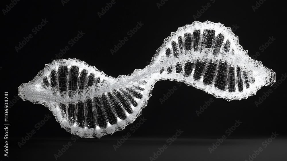 Poster Abstract wireframe model of a DNA double helix on a black background.