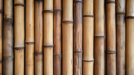 Fototapeta premium Light background of wood texture simple pattern, close-up tropical bamboo wall texture background, Flat lay, top view, copy space