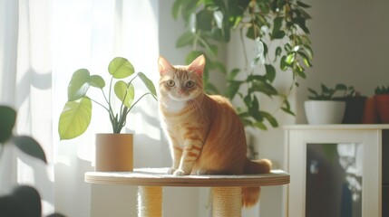 Bright Minimalistic Room with Ginger Cat