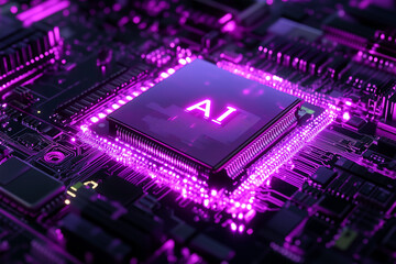 Artificial Intelligence Computer Chip Semiconductor, Purple AI Machine Learning Hardware Concept	