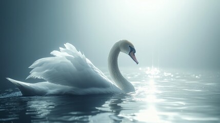 Fototapeta premium Elegant Swan Gliding in Misty Waters