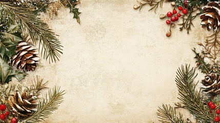 Vintage Christmas Wonderland border with textured aesthetic, featuring classic holiday motifs, warm festive colors, and nostalgic seasonal charm for decorative backgrounds.