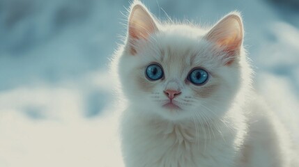 Fototapeta premium Close-up of a White Cat with Blue Eyes