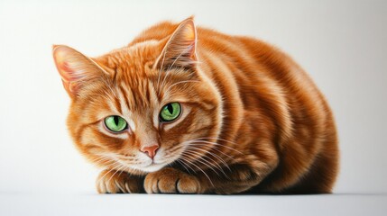 Fototapeta premium Crouching Ginger Cat with Bright Green Eyes