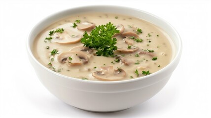 Fototapeta premium High-resolution photo of a bowl of creamy mushroom soup garnished with fresh parsley 