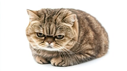 Stern-faced Cat with Droopy Expression Close Up